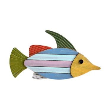 Imagem de Fenteer Arte de parede de peixe Escultura de parede Retro Criativo Padrão 3D Peixe de madeira Decoração de parede para barco Interior e Exterior Casa do lago, 40 Cm X 22 Cm