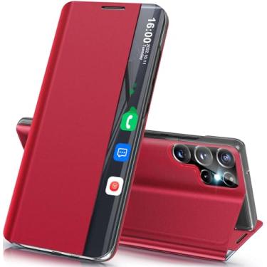 Imagem de Capa de telefone para Samsung Galaxy S25 Ultra 5G, capa espelhada para Galaxy S25 Ultra 5G com suporte, capa protetora de vidro transparente de couro PC flip transparente para Samsung S25 Ultra