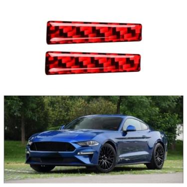 Imagem de IKUESM compatível com Ford Mustang GT 2015-2021 Acessórios de fibra de carbono interior alavanca de câmbio do carro ambos os lados guarnição da tampa adesivo decalque decoração(RED)