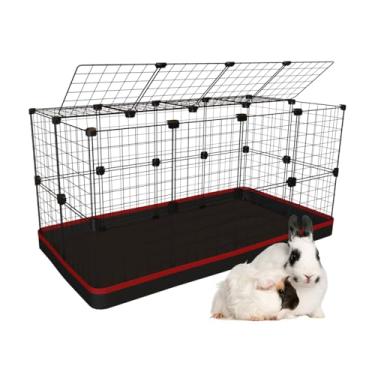 Imagem de Cercado Gaiola para Porquinho da Índia 60x120x60cm com Bandeja Higiênica Tapete Impermeável Fácil de Limpar Cercadinho Pet Coelho (Tela Branca e Tapete Laranja)