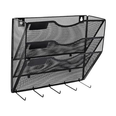 Imagem de KiBcsLic Organizador de documentos para pendurar na parede, pasta de papel vertical multicamadas para casa, escritório, estrutura de metal, revistas, rack de , Preto