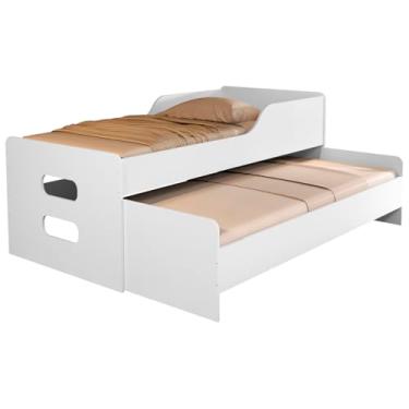 Imagem de Bicama de Solteiro Reforçada com Cama Auxiliar e Acabamento em MDF (Branco)