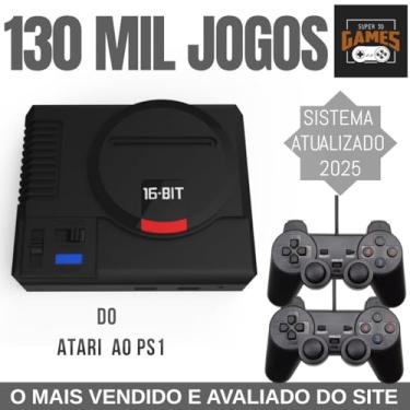 Imagem de Mega Drive com Jogos do Super Nintendo, Atari, N64, PS, Master - Super 3D Games com 130 mil jogos, 2 Controles [video game] [video game]