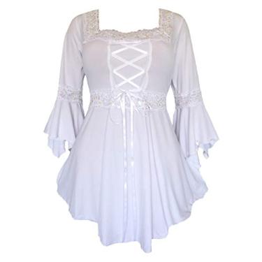 Imagem de Dare to Wear Espartilho renascentista: blusa feminina vitoriana gótica boho festival camponesa feira cosplay renda, Cobertura, 1X