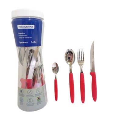 Imagem de Faqueiro Tramontina Em Aço Inox  Ipanem 24 Peças, Vermelho, 24