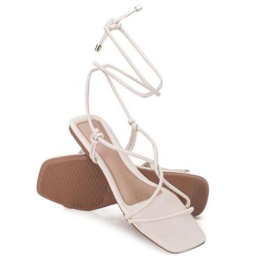 Imagem de Sandália Rasteirinha Off White Feminina Regulagem Tira de Amarrar - Ri