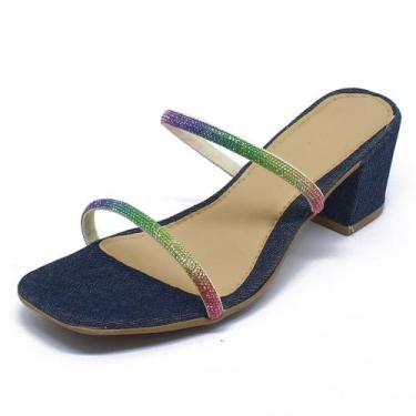 Imagem de Sandália Feminina Salto Bloco Medio Bico Quadrado Jeans FrutaCor - ANA