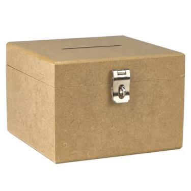 Imagem de Cofrinho de Madeira Em Mdf Cofre Com Furo Para Notas Moedas e Fecho Para Cadeado Quadrado