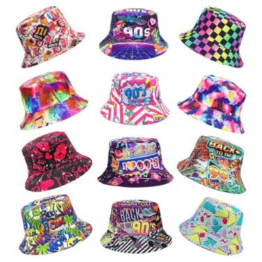 Imagem de 12 Pack Retro 90s Party Bucket Hats - Funny Retro Party Hats, Foldable Double-Sided Colorful 80s 90s Themed Hats for Women & Men, Hip Hop, Rave Party, Birthday, Disco, Graduation, Events, Outdoor