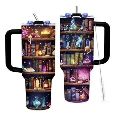 Imagem de TNASURHUS Book Lovers Gifts Copo de 1,134 g com alça e canudo, copo de livro para amigos, presentes de livros para mulheres leitoras bibliotecárias, acessórios para livros, caneca de viagem de aço