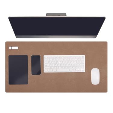 Imagem de PATIKIL Protetor de mesa de couro de 89,9 cm x 45 cm, grande tapete de mesa dupla face, impermeável, de couro, PVC, para laptop, computador, escrivaninha, mesa, jogos, casa, cáqui