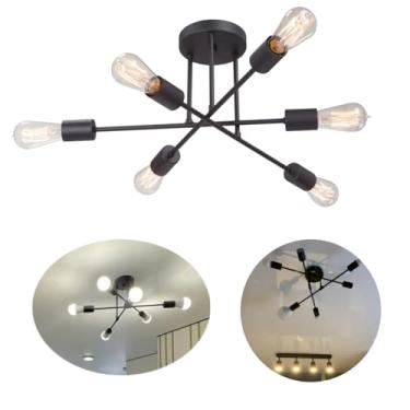 Imagem de Luminária de Teto estilo Sputnik de 6 cabeças Preta Moderna (Lampada Não Inclusa).