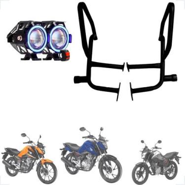 Imagem de Kit Protetor de Carenagem + Par Farol de Milha U7 Angel Eye Azul Moto 