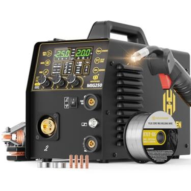 Imagem de H HZXVOGEN Soldador MIG de alumínio, 250A 6 em 1 Gás MIG/Flux Core Gasless MIG/Lift TIG/Stick/Spot/Spool Gun Welder Machine, 110/220V Controle Sinérgico/Manual com Display Digital LED, Ajuste de