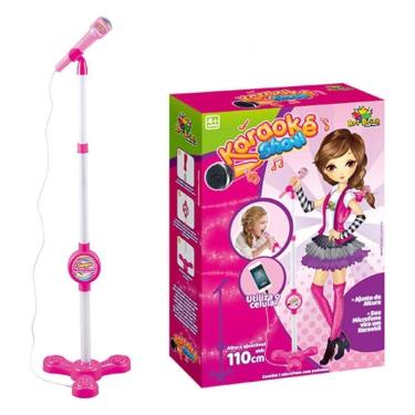 Imagem de Microfone Karaoke Com Pedestal Use No Celular Cantar Criança Musica Menina