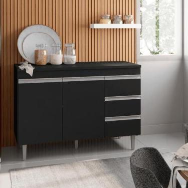 Imagem de Balcão Gabinete de Pia para Cozinha Sem Tampo 120cm Andréia Preto Fosc