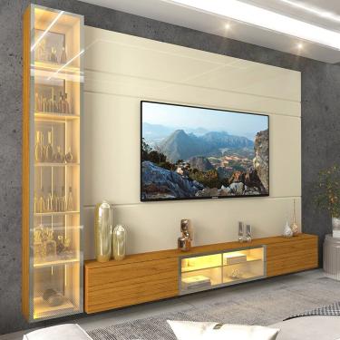 Imagem de Home para TV Luminare 1 Cristaleira LED Vidro Reflecta 100% MDF Off White Naturale - Gelius