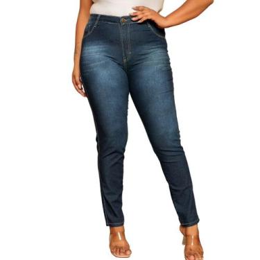 Imagem de Calça Feminina Plus Size Skinny Lavagem Escura - Sk Jeans, Azul, 48
