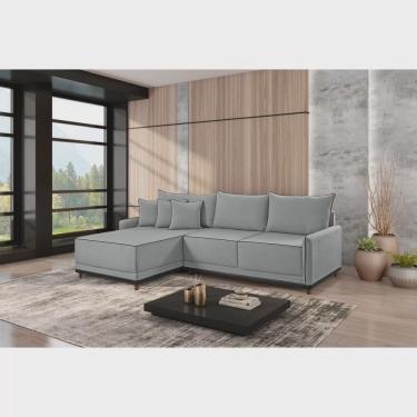 Imagem de Sofá Linho 3 Lugares 264cm com Chaise Lado Esquerdo e Kit Usb Barra