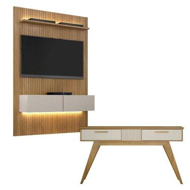 Imagem de Home Suspenso Frisado Curitiba 1344 Com Led E Aparador Lívia Cinamomo Off White - Valdemóveis