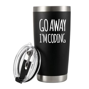 Imagem de Panvola Go Away I'm Coding Codificador Programador de Computador Estudante IT Copo Isolado a Vácuo Suporte Técnico Caneca de Viagem Aço Inoxidável Com Palha Tampa Removível 590 ml Preto