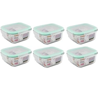 Imagem de Pote de Vidro Hermético 6 Peças, 320ml, Tampa com 4 Travas, Resistente até 200°C, 11,8 x 5,5 cm