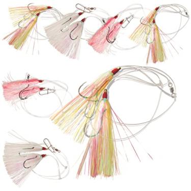 Imagem de Uncle Mo's Tackle – Pacote com 6 Fluke Flounder Killer Hi-Lo Rig – Multicolorido Mylar Teaser para água salgada – BKK Black Size 3/0 Octopus Hook - 13,6 kg Heavy Duty Mono 6 m de comprimento - Botões