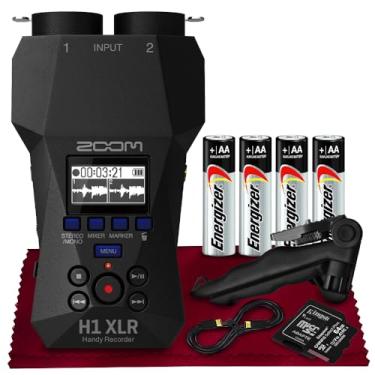 Imagem de Gravador prático Zoom H1 XLR, flutuante de 32 bits, 2 entradas combo de bloqueio XLR/TRS, conversores AD duplos com cartão SD de 64 GB, cabo USB, tripé de mesa e baterias para podcasters, cineastas,