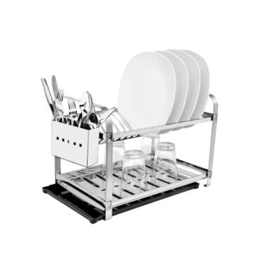 Imagem de Escorredor MONTADO Inox 16 Pratos Secador Louca Porta Talheres Inox Mais Bandeja Coletora
