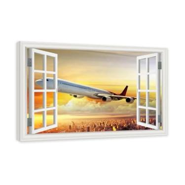 Imagem de Arte de parede em tela de janela aberta, impressão natural em tela, "Avião no céu 22.9 cm, decoração de parede de paisagem de janela, decoração de casa moderna. Moldura interna 50 x 75 cm x 19,6 x