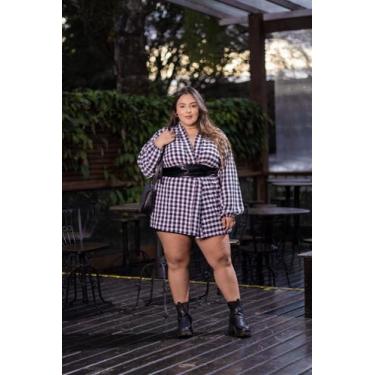 Imagem de Blusa feminina xadrez plus size longa manga comprida festa junina femi