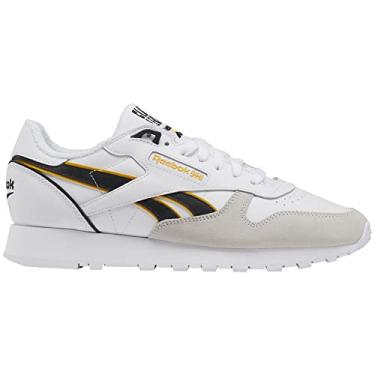Imagem de Reebok Tênis de couro clássico unissex para adultos, Branco/Preto/Amarelo, 12 Women/10.5 Men