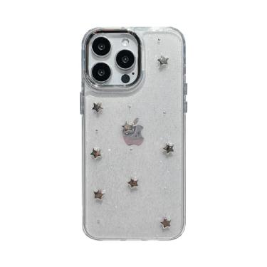 Imagem de FLIRACON Capa de telefone transparente com estrelas com laço 3D com glitter brilhante compatível com capa para iPhone (estrela, iPhone 13 Pro Max)