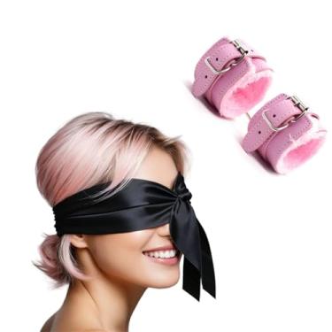 Imagem de Kit de máscara de olhos de cetim para algemas fofas - máscara preta de cetim para olhos - Algemas ajustáveis pulseira fofa (rosa)