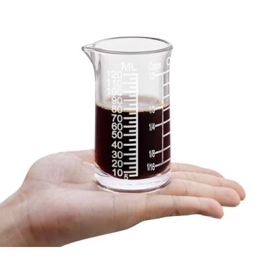 Imagem de Copo medidor de escala de gravura Ackers Shot Glass 113.4 g/120 ml (1/2 xícara) Copo de vidro expresso pesado líquido, bico em forma de V