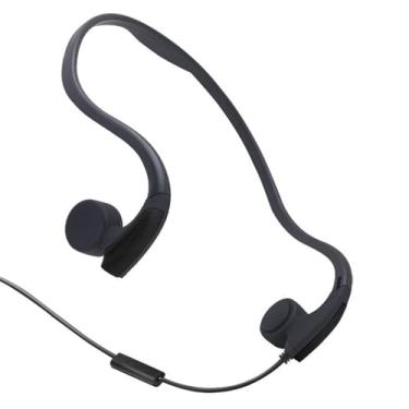 Imagem de GZLMMY Fones de ouvido de condução óssea, fones de ouvido com fio de 3,5 mm com microfone, fones de ouvido esportivos resistentes ao suor (preto)