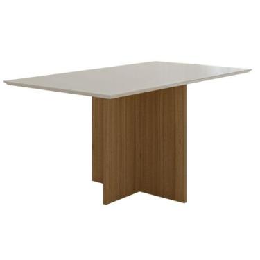 Imagem de Mesa de Jantar Retangular 160cm Helo Poliman Móveis, Carvalho com Off 