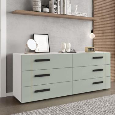 Imagem de Cômoda com 6 Gavetas Lisboa Branca com Verde Politorno, Branco e Verde