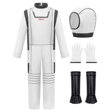 Imagem de ReliBeauty Fantasia de astronauta para crianças, vestido de Halloween, presente de aniversário, Branco, 9-10/140