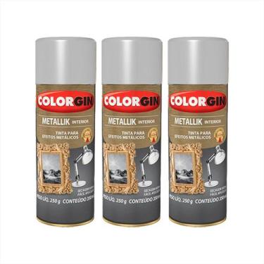 Imagem de Tinta Spray Colorgin Efeito Metálico E Brilhante 350ml Kit 3, Prata