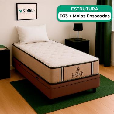 Imagem de Cama Box Baú e Colchão Madrid Molas V-Store 78x188x28