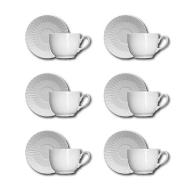 Imagem de Conjunto De Xícaras Para Café Germer Diamante Em Porcelana 80 Ml 6 Peças Branco