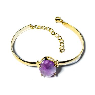 Imagem de Bracelete Ametista Pedra Natural Mini Cabochão Dourado