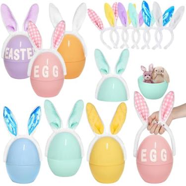 Imagem de Fovths Pacote Com 6 Ovos Gigantes De Páscoa 8 Polegadas, Jumbo Plástico Para Enchimento Alças Em Formato Orelha Coelho, Recipientes Grandes Páscoa, Baldes Coloridos Ovo Caça Aos Decoração Festa Surp
