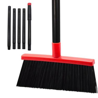 Imagem de BSMstone Escova pequena de cerdas rígidas com cabo longo, vassoura compacta interna ou externa para varredura de pátio, garagem, jardim, deck, piso de concreto, banheiro (vermelho)