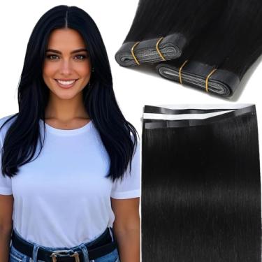 Imagem de Lacer Fita De Cabelo Humano Preta Em Extensões 20" Uma Peça Trama Longa Jet Diy Invisível Real 1 50G