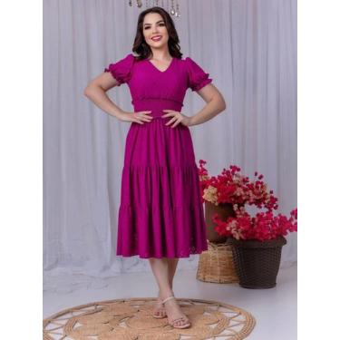 Imagem de Vestido Feminino Acinturado Mangas Curta Princesa Tecido Malha Lese Fo