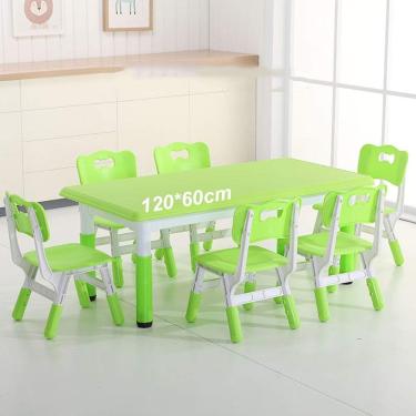 Imagem de Conjunto De 6 Cadeiras De Mesa Longa Para Crianças, Mesa De Atividades Plástica Retangular De 120 * 60 Cm, Altura Ajustável, Para Creche Creche Centro De Educação Infantil, Green, Green