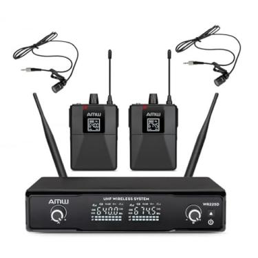Imagem de AMW BU200 Sistema de Microfone Lapela UHF Digital Sem Fio Duplo, 100 Frequências, 60 Metros de Alcance, com Estojo