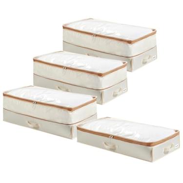 Imagem de EITMOW Recipiente de armazenamento sob a cama com zíperes duplos, organizador de tecido Oxford dobrável com parte superior transparente, lado rígido, roupas compressíveis e caixa de cobertor, 81 x 40